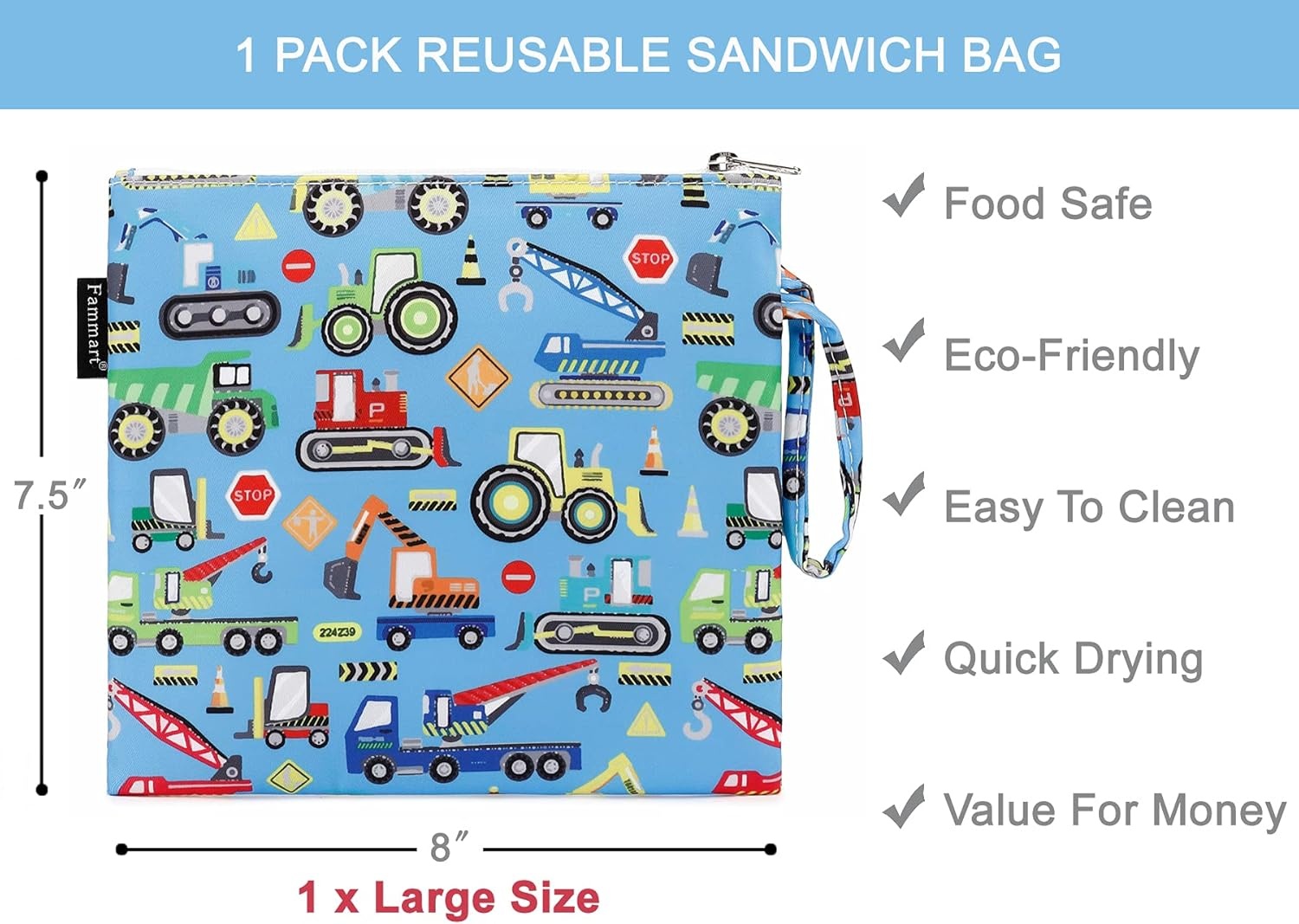 image:imageFammart Reusable Sandwich BagSnack Bag for Kids amp Adults Dual Layer Lunch Bag with Handle Washable Food Safe BPA Free 1Pack CarLarge 1 Pack Car