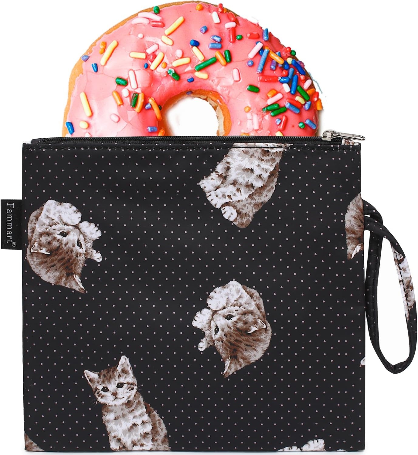 image:imageFammart Reusable Sandwich BagSnack Bag for Kids amp Adults Dual Layer Lunch Bag with Handle Washable Food Safe BPA Free 1Pack CarLarge 1 Pack DotCat