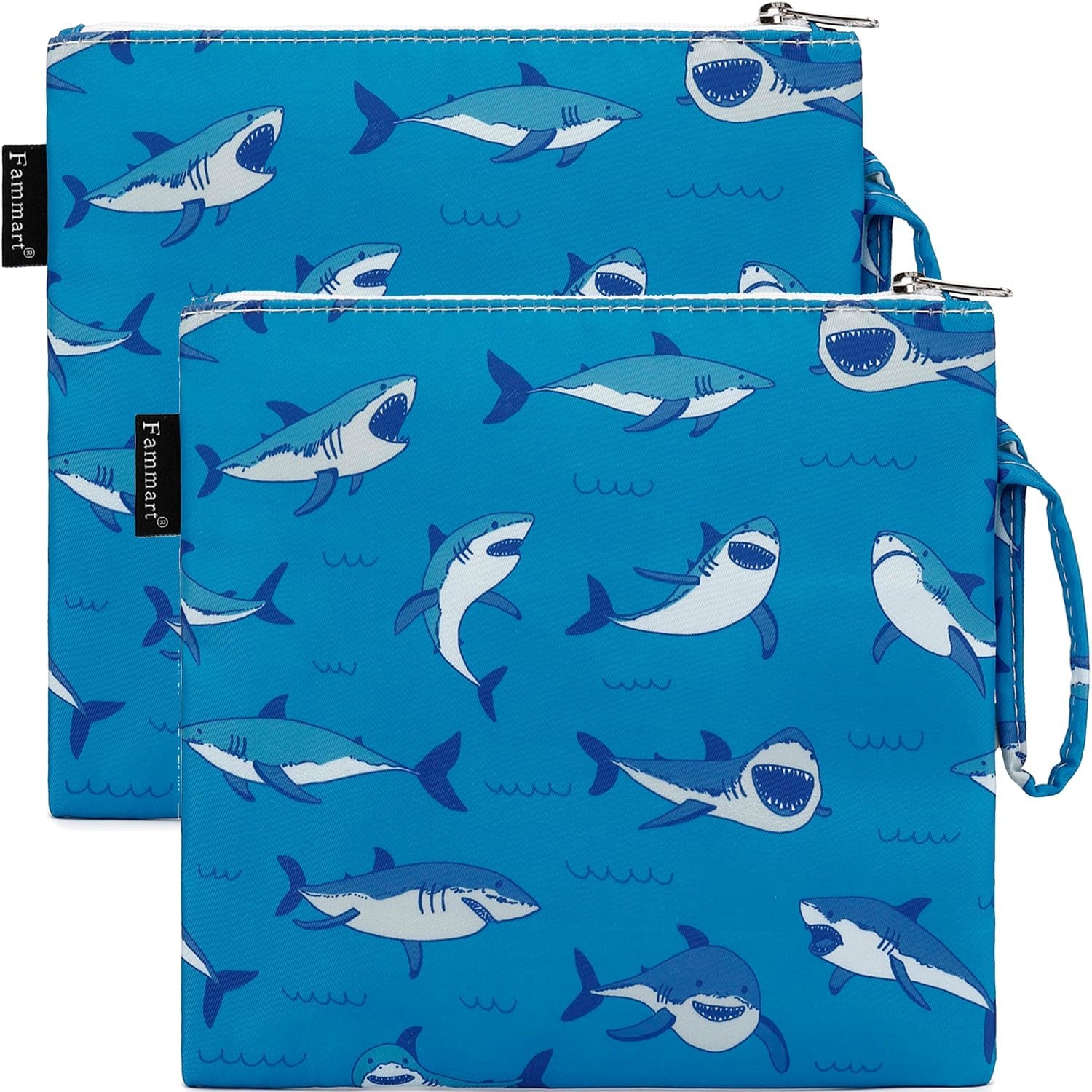 image:imageFammart Reusable Sandwich BagSnack Bag for Kids amp Adults Dual Layer Lunch Bag with Handle Washable Food Safe BPA Free 1Pack CarLarge 2 Packs Shark
