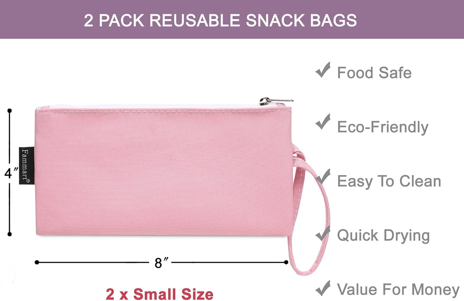 image:imageFammart Reusable Sandwich BagSnack Bag for Kids amp Adults Dual Layer Lunch Bag with Handle Washable Food Safe BPA Free 1Pack CarSmall 2 Packs Pink