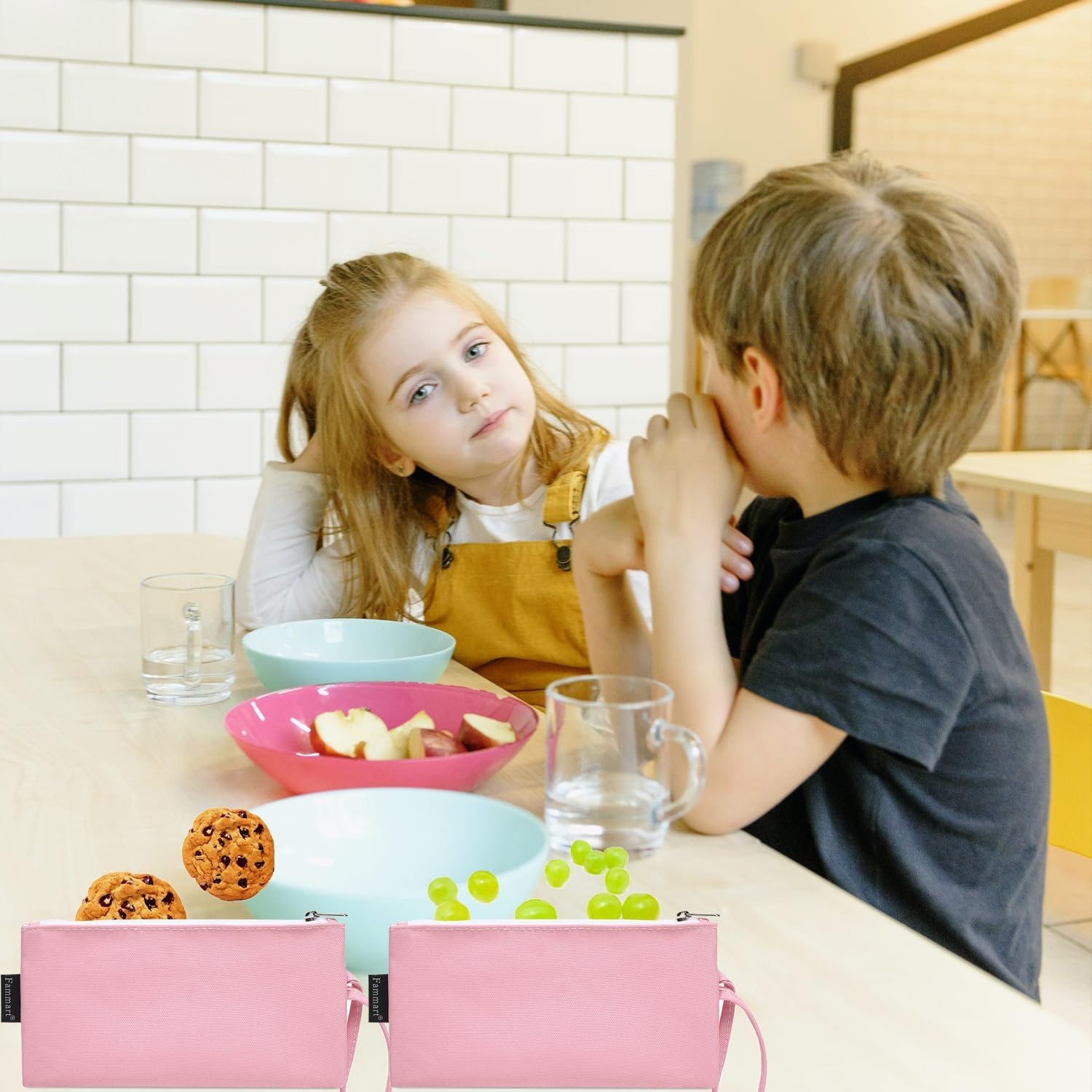 image:imageFammart Reusable Sandwich BagSnack Bag for Kids amp Adults Dual Layer Lunch Bag with Handle Washable Food Safe BPA Free 1Pack CarSmall 2 Packs Pink