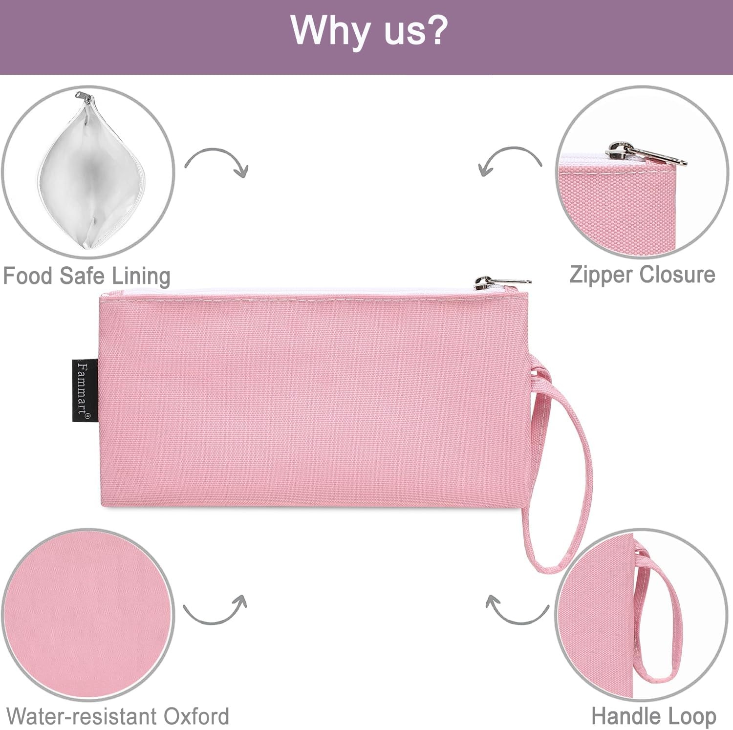 image:imageFammart Reusable Sandwich BagSnack Bag for Kids amp Adults Dual Layer Lunch Bag with Handle Washable Food Safe BPA Free 1Pack CarSmall 2 Packs Pink