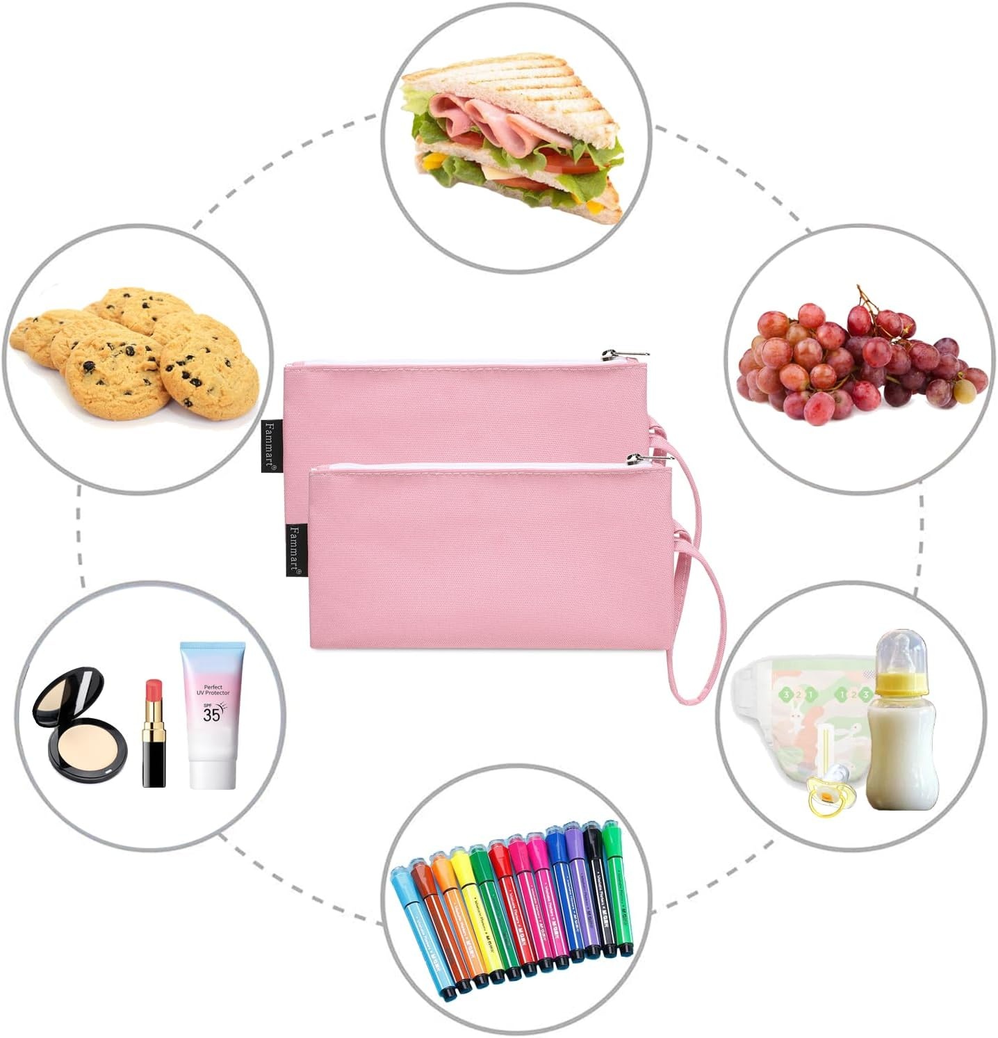 image:imageFammart Reusable Sandwich BagSnack Bag for Kids amp Adults Dual Layer Lunch Bag with Handle Washable Food Safe BPA Free 1Pack CarSmall 2 Packs Pink