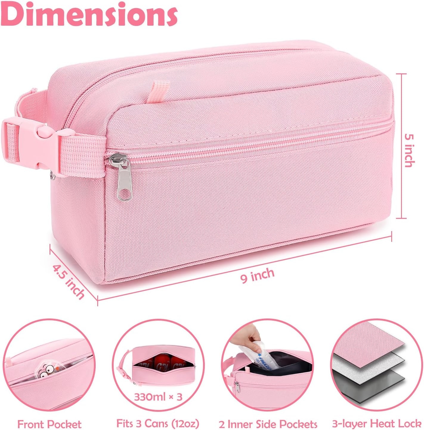 image:imageFammart Reusable Sandwich BagSnack Bag for Kids amp Adults Dual Layer Lunch Bag with Handle Washable Food Safe BPA Free 1Pack Carwith Ice Packs Pink