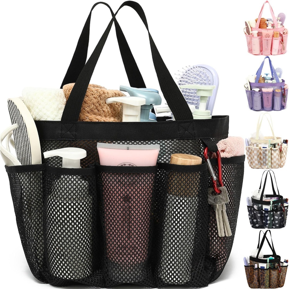 image:imageFammart Adhesive Shower Caddy 5Pack Rustproof Stainless Steel Bathroom Organizer with 28 Hooks NoDrill Large Capacity Shower Shelves for Bathroom Storage amp Home Dcor BlackMultiple Pockets Black