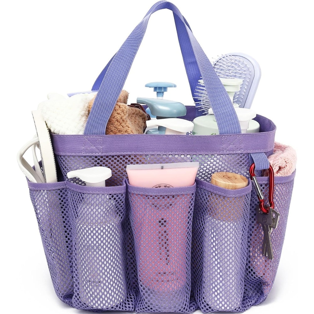 image:imageFammart Adhesive Shower Caddy 5Pack Rustproof Stainless Steel Bathroom Organizer with 28 Hooks NoDrill Large Capacity Shower Shelves for Bathroom Storage amp Home Dcor BlackMultiple Pockets Purple