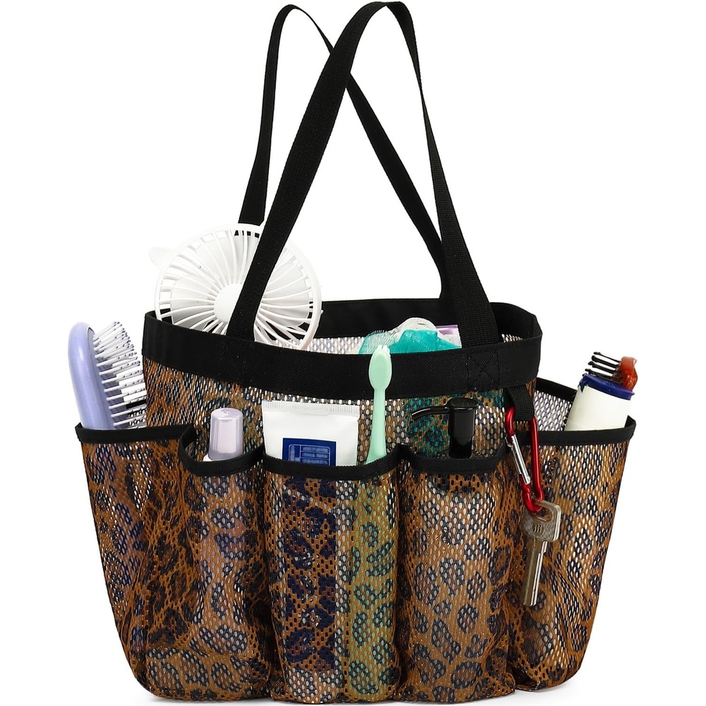 image:imageFammart Adhesive Shower Caddy 5Pack Rustproof Stainless Steel Bathroom Organizer with 28 Hooks NoDrill Large Capacity Shower Shelves for Bathroom Storage amp Home Dcor BlackMultiple Pockets Leopard