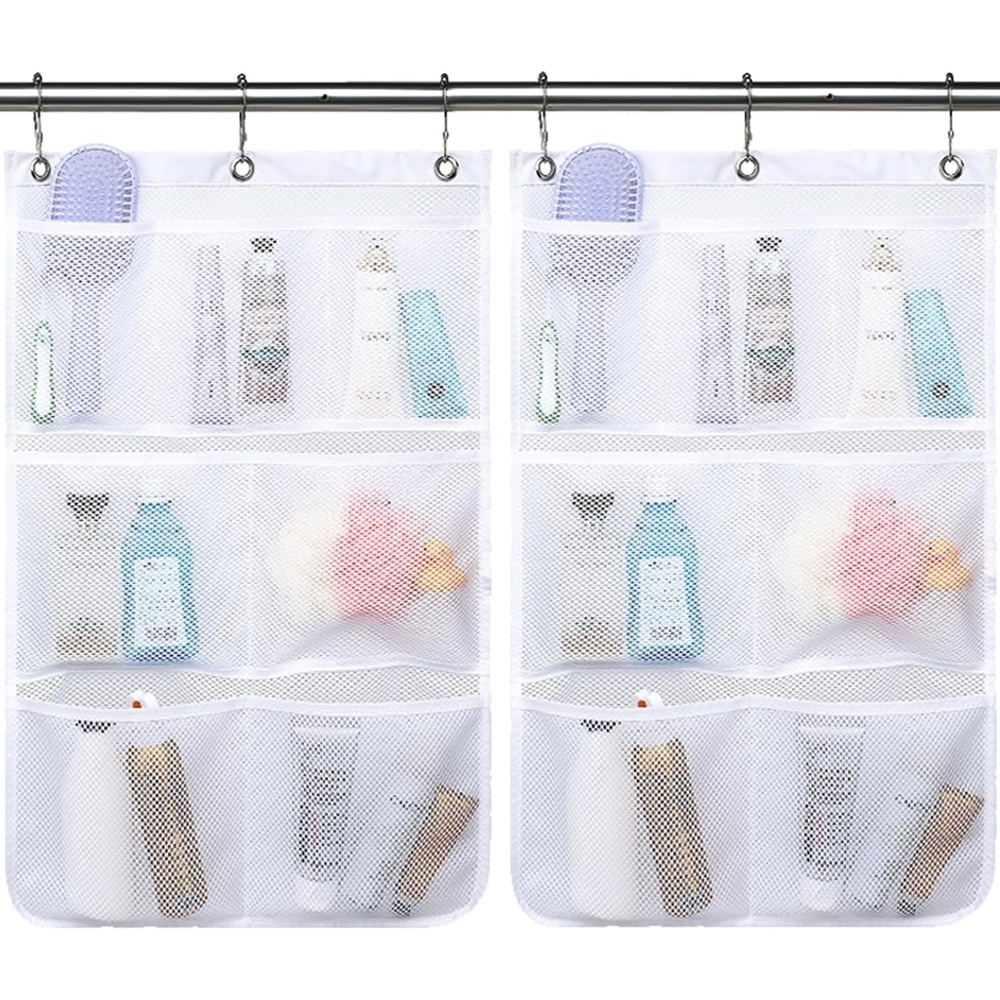 image:imageFammart Mesh Shower Caddy Portable for College Dorm Room Essentials Odorless Polyester Large Shower Tote Bag with Dual Handles 8Pocket QuickDry Toiletry Organizer for Travel Beach Camping GymHanging Type 2 Pack White