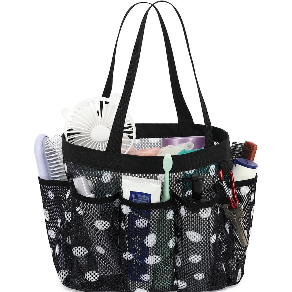 image:imageFammart Mesh Shower Caddy Portable for College Dorm Room Essentials Odorless Polyester Large Shower Tote Bag with Dual Handles 8Pocket QuickDry Toiletry Organizer for Travel Beach Camping GymMultiple Pockets Polka Dots