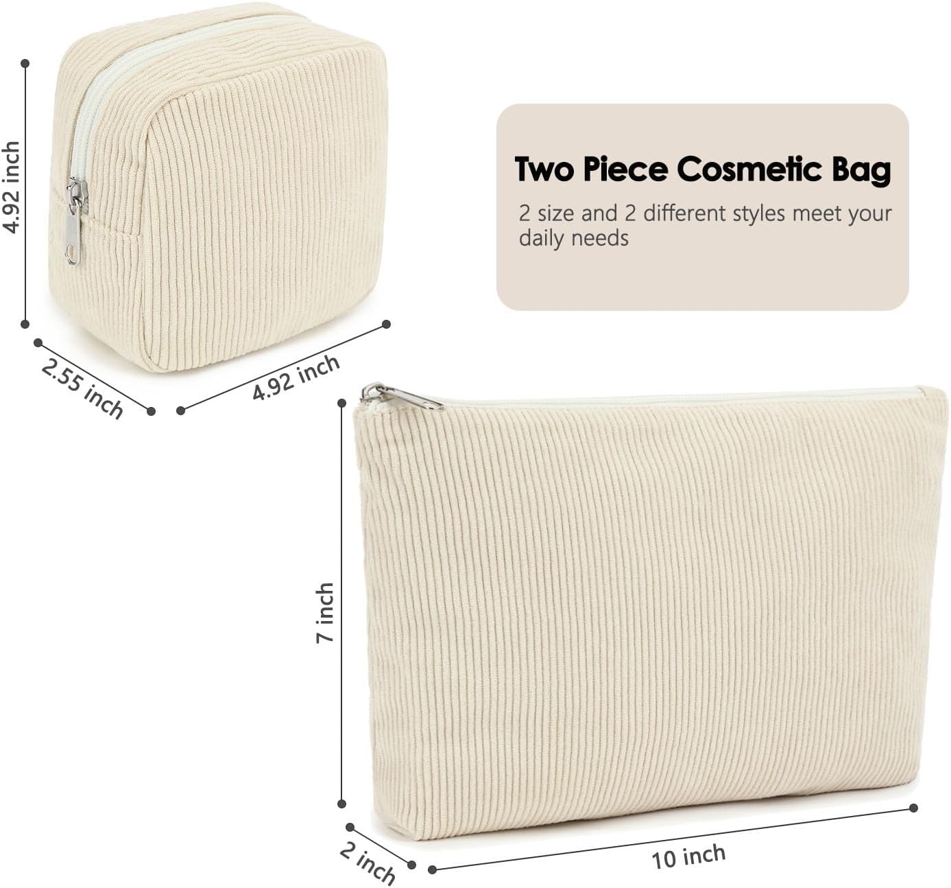 image:imageFammart Checkered Makeup Bag Travel Cosmetic Bag Organizer Toiletry Bag Make Up Bags with Zipper amp Compartments for Women GirlsCorduroy 2PCS Beige