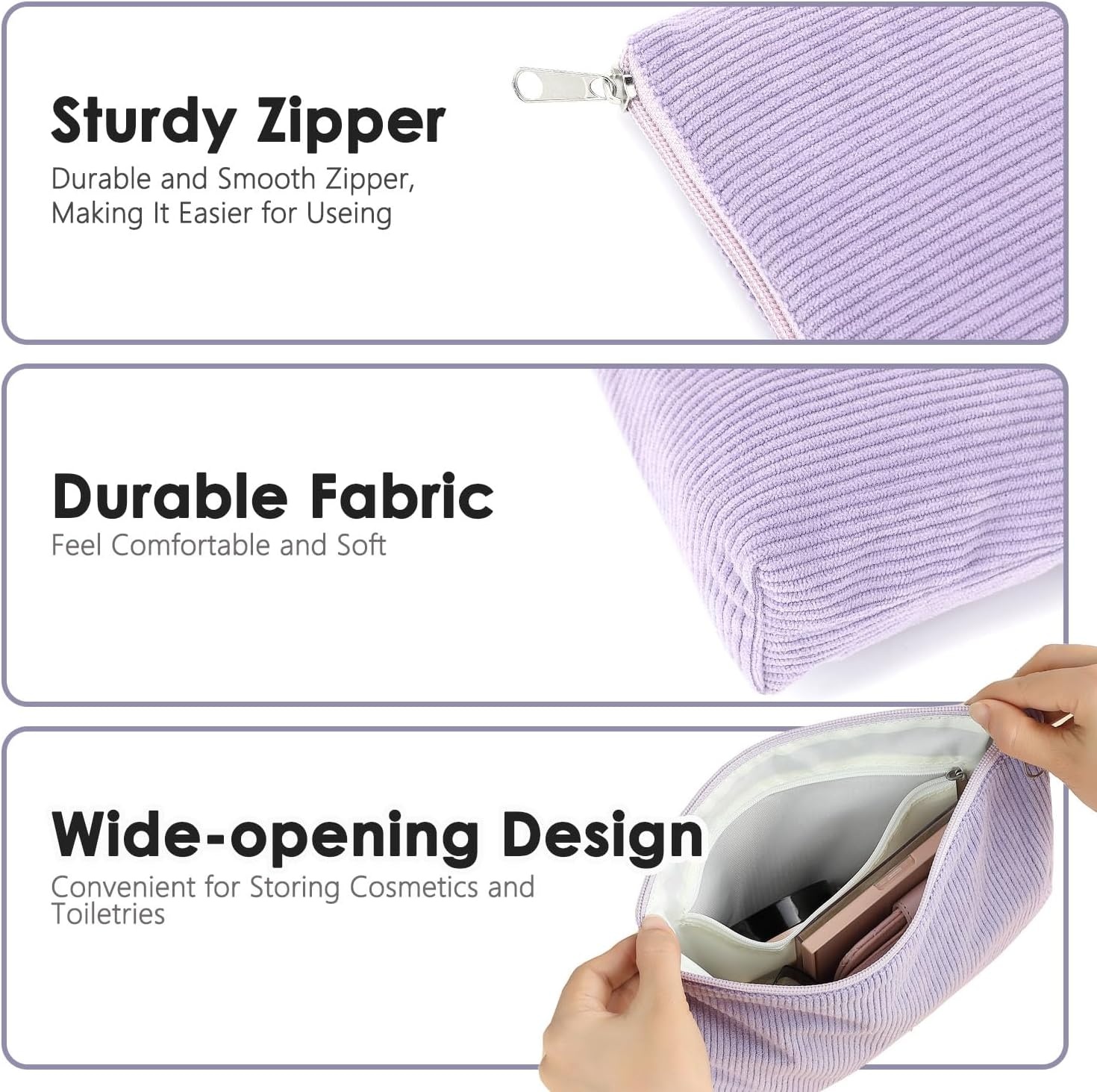 image:imageFammart Checkered Makeup Bag Travel Cosmetic Bag Organizer Toiletry Bag Make Up Bags with Zipper amp Compartments for Women GirlsCorduroy 2PCS Purple