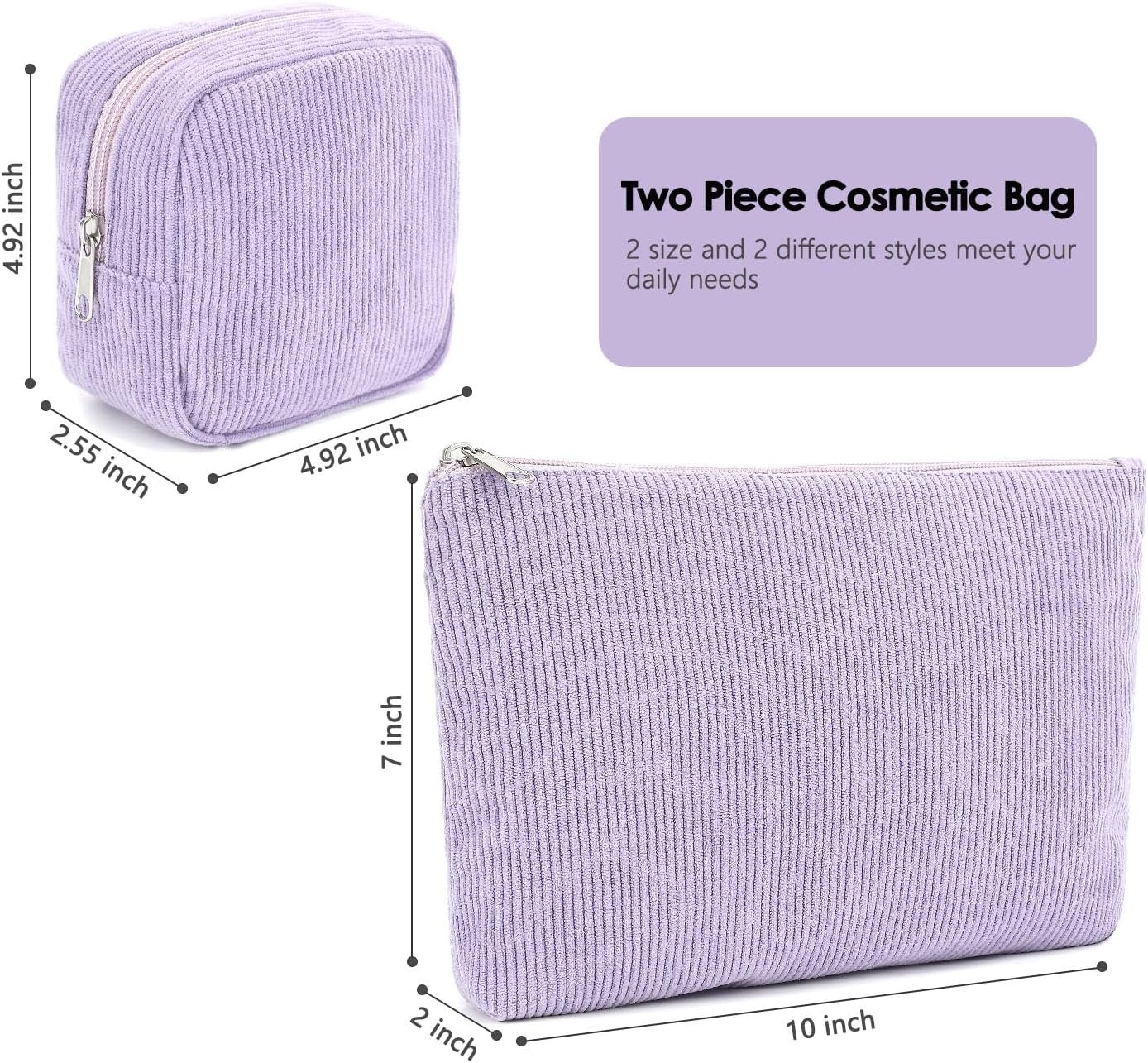 image:imageFammart Checkered Makeup Bag Travel Cosmetic Bag Organizer Toiletry Bag Make Up Bags with Zipper amp Compartments for Women GirlsCorduroy 2PCS Purple