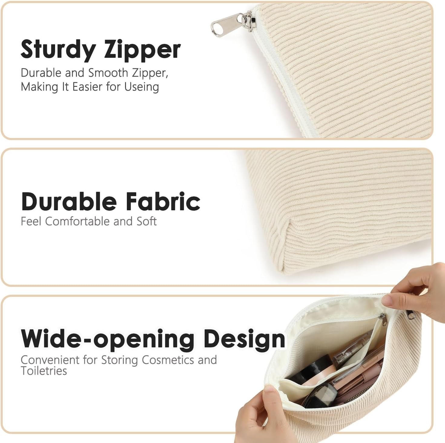 image:imageFammart Checkered Makeup Bag Travel Cosmetic Bag Organizer Toiletry Bag Make Up Bags with Zipper amp Compartments for Women GirlsCorduroy Beige