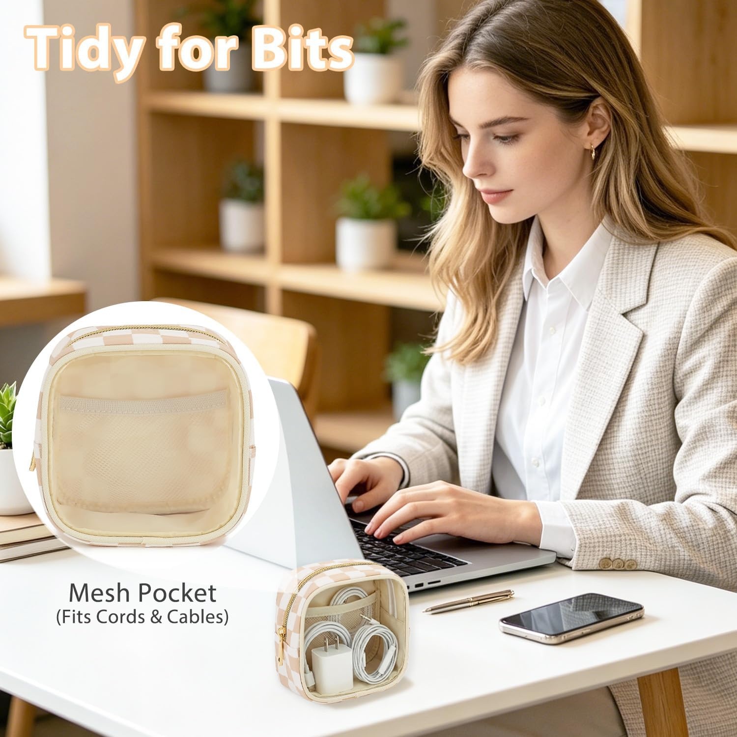 image:imageFammart Clear Travel Makeup Bag for Women TSA Approved Checkered Cosmetic Bag Make Up Car Organizer Case with Zipper Large Waterproof Pouch Purse Toiletry Bag for Skincare Brushes Travel EssentialsCheckered 2PCS Khaki