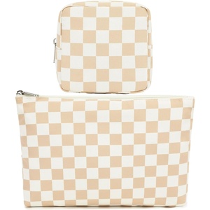 image:imageFammart Checkered Makeup Bag Travel Cosmetic Bag Organizer Toiletry Bag Make Up Bags with Zipper amp Compartments for Women GirlsCheckered  2PCS  Khaki