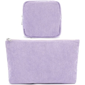 image:imageFammart Checkered Makeup Bag Travel Cosmetic Bag Organizer Toiletry Bag Make Up Bags with Zipper amp Compartments for Women GirlsCorduroy  2PCS Purple