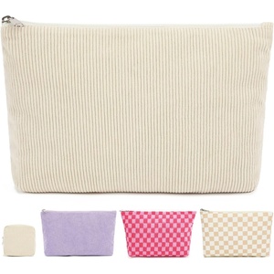 image:imageFammart Checkered Makeup Bag Travel Cosmetic Bag Organizer Toiletry Bag Make Up Bags with Zipper amp Compartments for Women GirlsCorduroy  Beige