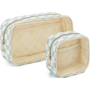 image:imageFammart Clear Travel Makeup Bag for Women TSA Approved Checkered Cosmetic Bag Make Up Car Organizer Case with Zipper Large Waterproof Pouch Purse Toiletry Bag for Skincare Brushes Travel EssentialsCheckered  2PCS  Green