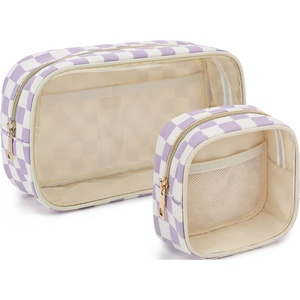 image:imageFammart Clear Travel Makeup Bag for Women TSA Approved Checkered Cosmetic Bag Make Up Car Organizer Case with Zipper Large Waterproof Pouch Purse Toiletry Bag for Skincare Brushes Travel EssentialsCheckered  2PCS  Purple