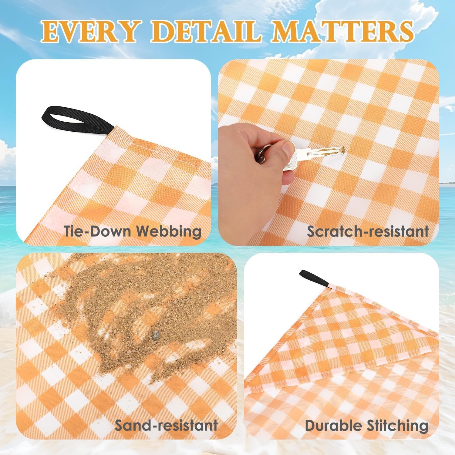image:imageFammart Beach Blanket Sandproof Waterproof Extra Large Beach Mat with Stakes amp Corner Pockets Oversized amp Compact Sand Free Quick Drying Beach Essentials for Vacation Cruise Picnic amp Camping57x79 Inch 14p Checkered Yellow PolyesterPicnic