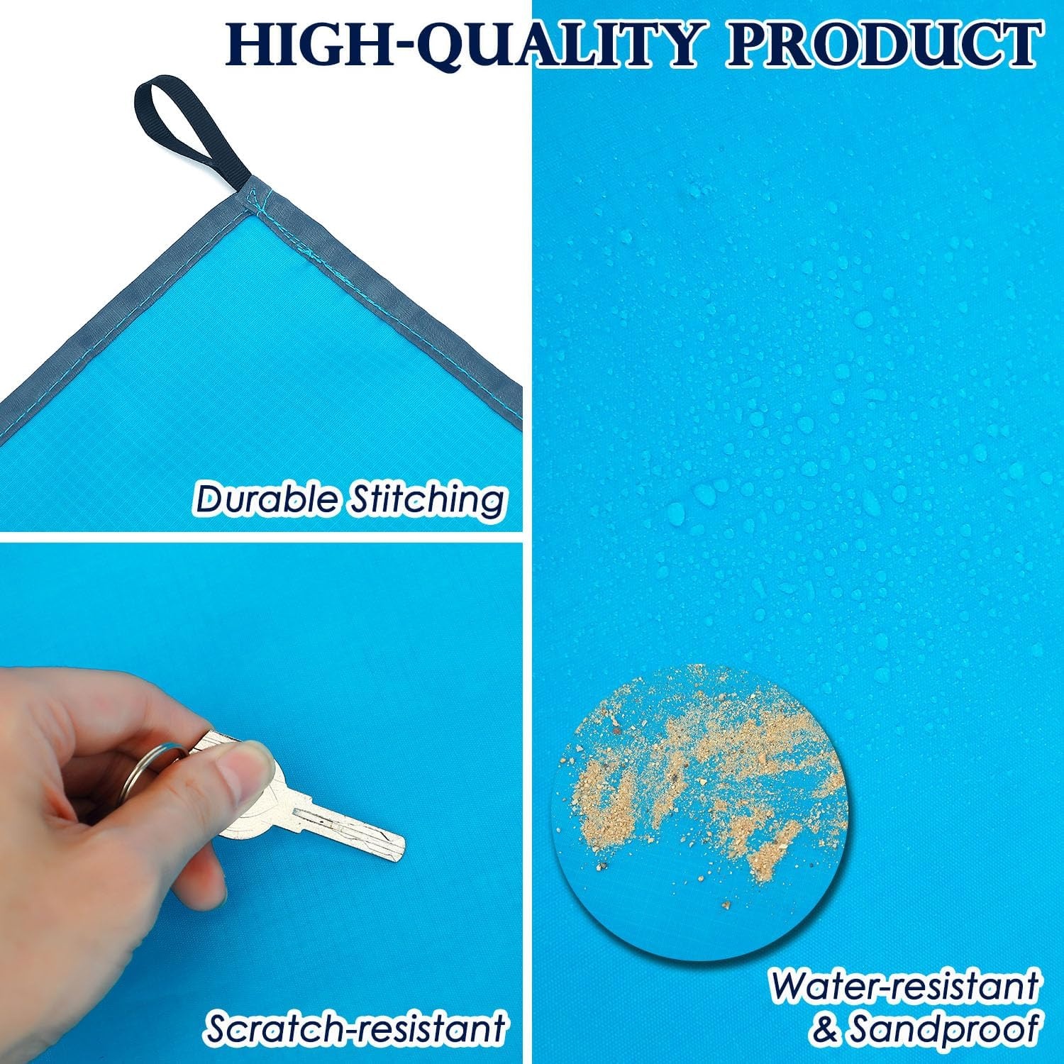 image:imageFammart Beach Blanket Sandproof Waterproof Extra Large Beach Mat with Stakes amp Corner Pockets Oversized amp Compact Sand Free Quick Drying Beach Essentials for Vacation Cruise Picnic amp Camping57x79 Inch 14p Blue PolyesterPicnic