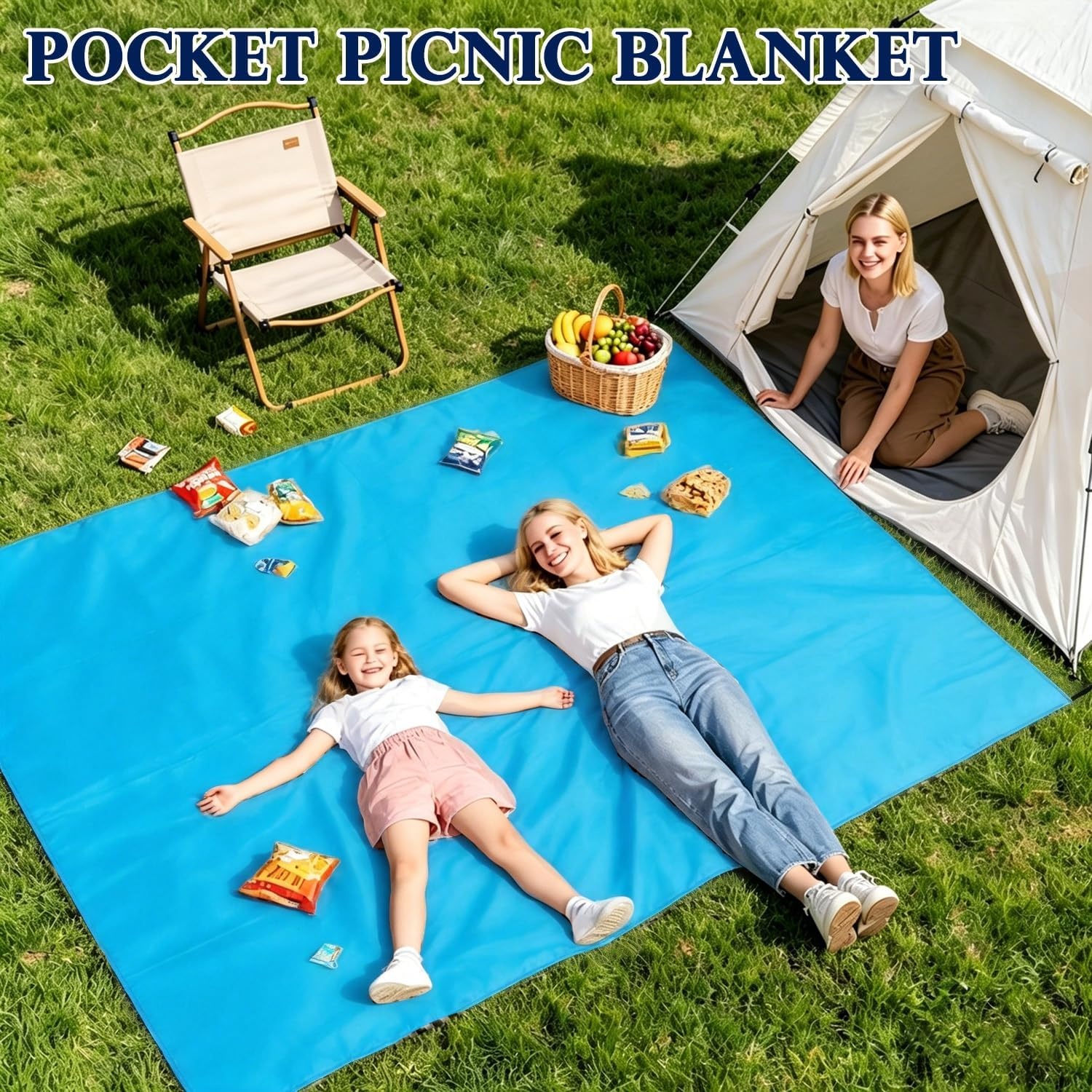 image:imageFammart Beach Blanket Sandproof Waterproof Extra Large Beach Mat with Stakes amp Corner Pockets Oversized amp Compact Sand Free Quick Drying Beach Essentials for Vacation Cruise Picnic amp Camping57x60 Inch 13p Blue PolyesterPicnic