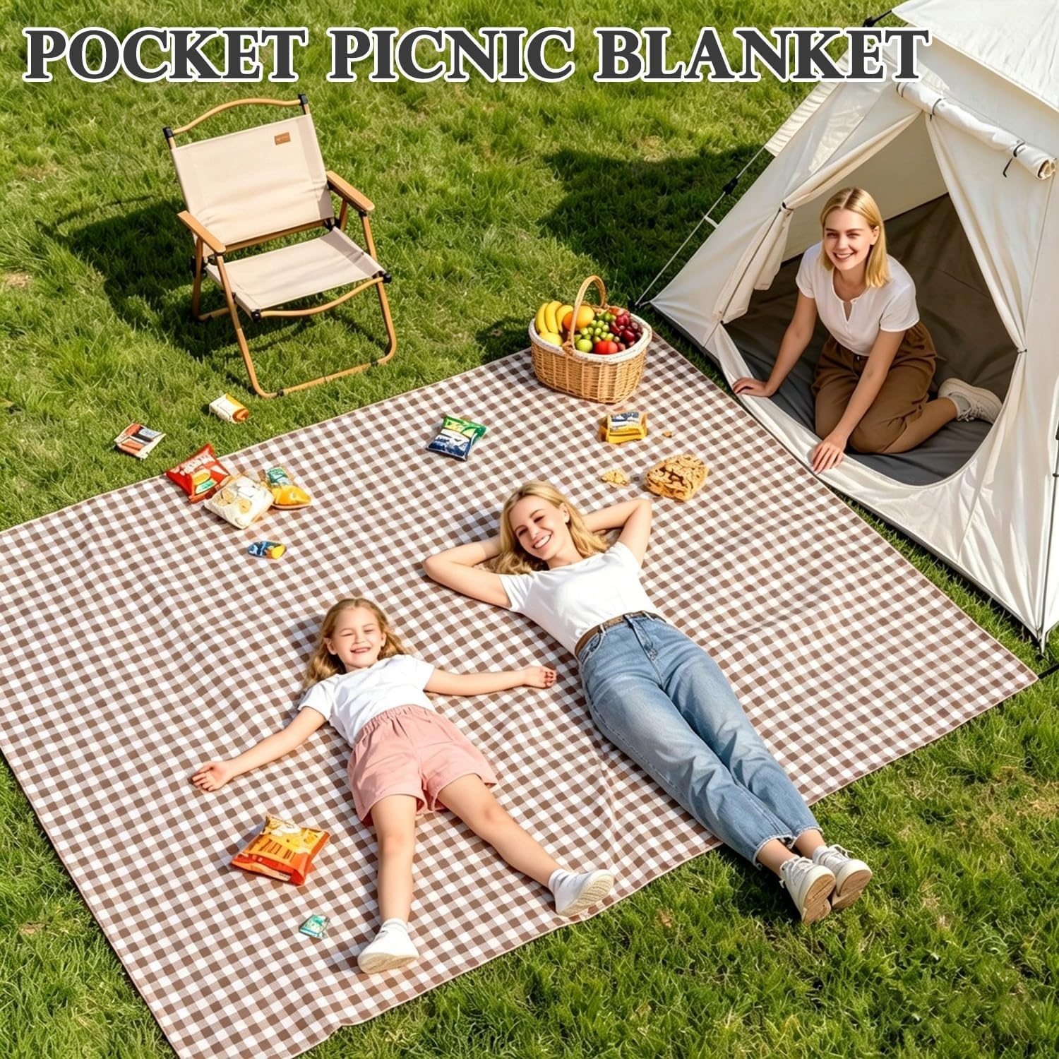 image:imageFammart Beach Blanket Sandproof Waterproof Extra Large Beach Mat with Stakes amp Corner Pockets Oversized amp Compact Sand Free Quick Drying Beach Essentials for Vacation Cruise Picnic amp Camping57x79 Inch 14p Checkered Coffee PolyesterPicnic