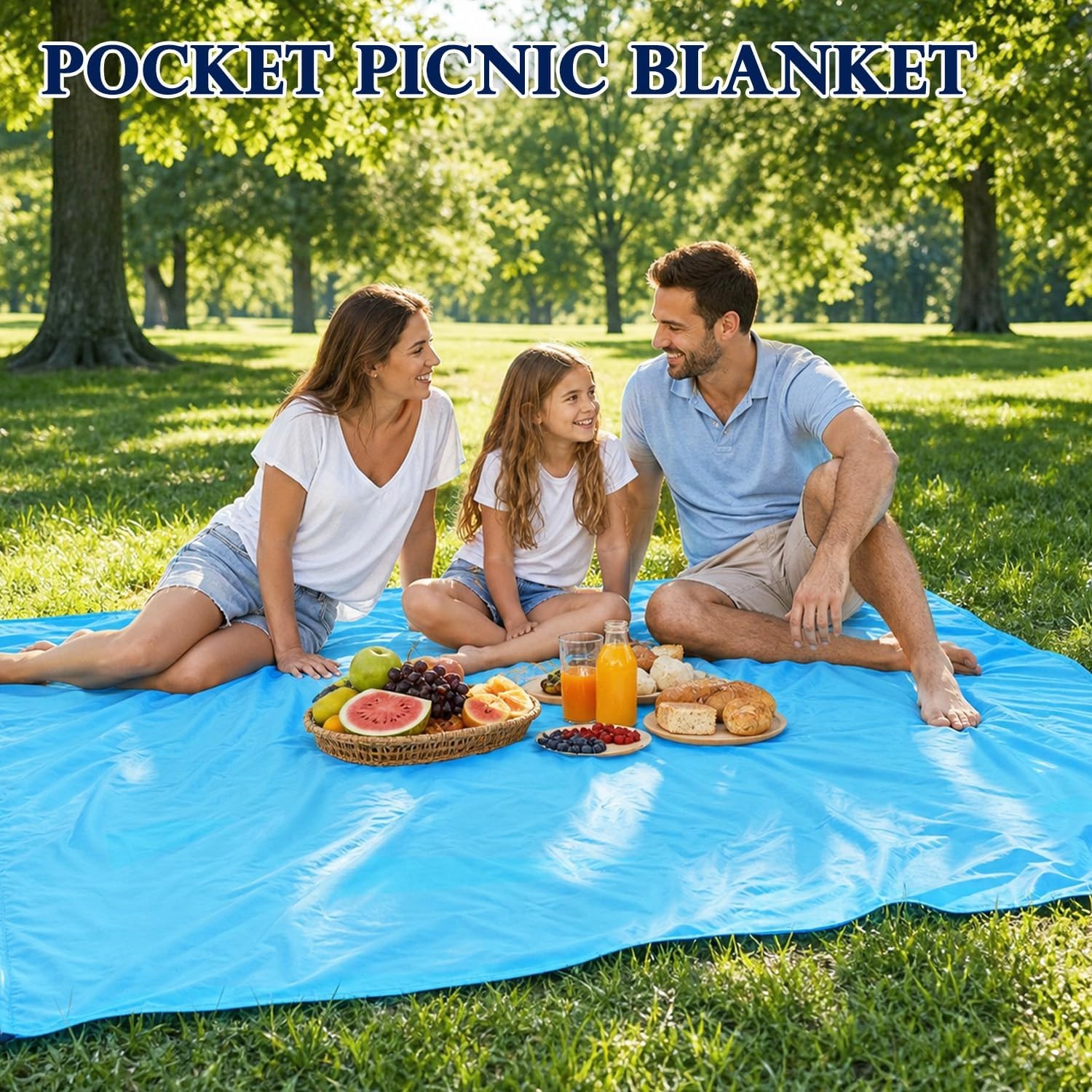 image:imageFammart Beach Blanket Sandproof Waterproof Extra Large Beach Mat with Stakes amp Corner Pockets Oversized amp Compact Sand Free Quick Drying Beach Essentials for Vacation Cruise Picnic amp Camping79x83 Inch 15p Blue NylonBeach
