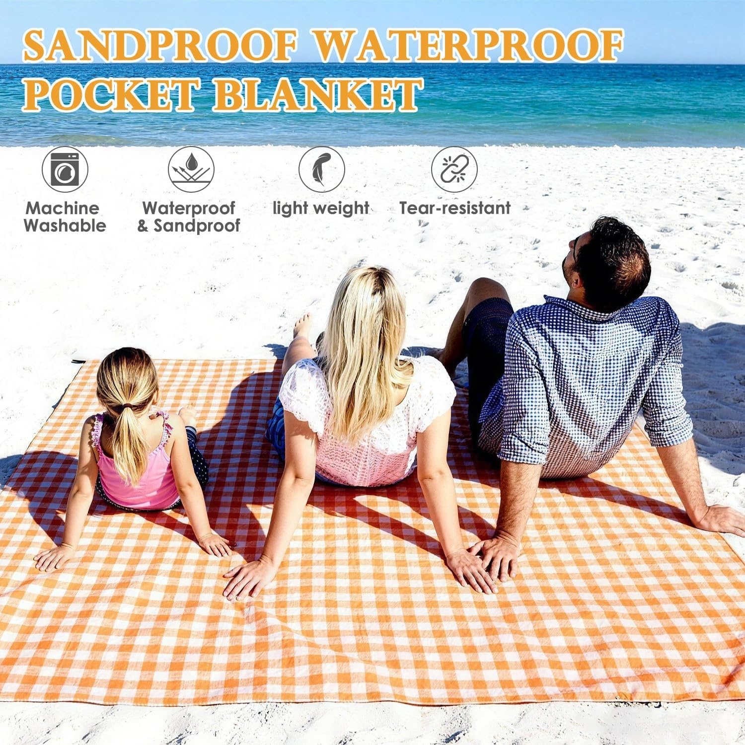 image:imageFammart Beach Blanket Sandproof Waterproof Extra Large Beach Mat with Stakes amp Corner Pockets Oversized amp Compact Sand Free Quick Drying Beach Essentials for Vacation Cruise Picnic amp Camping57x79 Inch 14p Checkered Yellow PolyesterPicnic