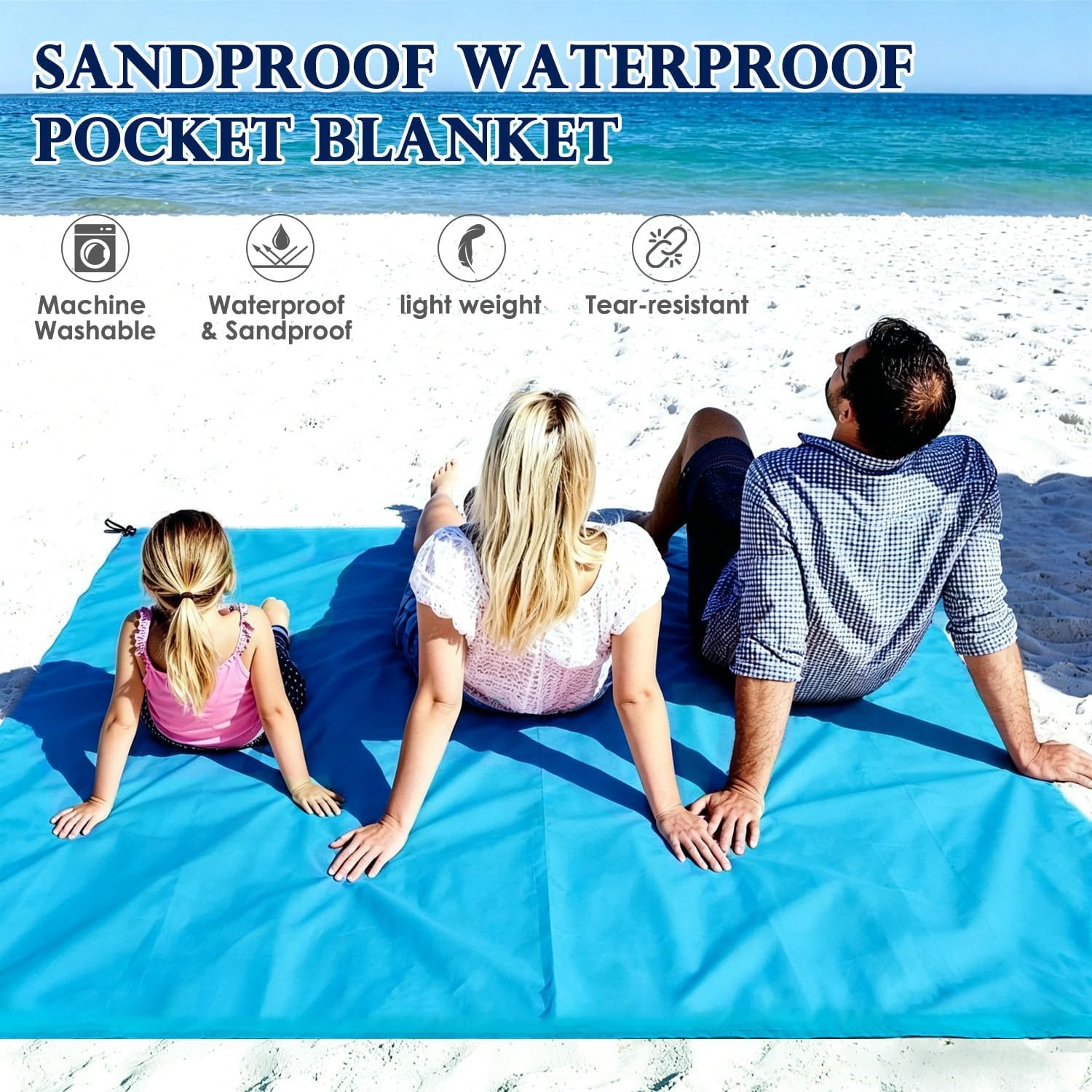 image:imageFammart Beach Blanket Sandproof Waterproof Extra Large Beach Mat with Stakes amp Corner Pockets Oversized amp Compact Sand Free Quick Drying Beach Essentials for Vacation Cruise Picnic amp Camping57x79 Inch 14p Blue PolyesterPicnic