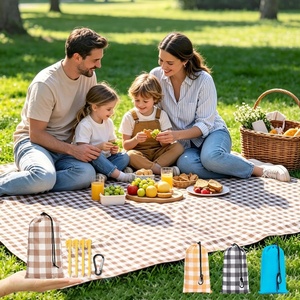 image:imageFammart Beach Blanket Sandproof Waterproof Extra Large Beach Mat with Stakes amp Corner Pockets Oversized amp Compact Sand Free Quick Drying Beach Essentials for Vacation Cruise Picnic amp Camping57x79 Inch 14p  Checkered  Coffee PolyesterPicnic