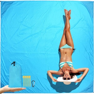 image:imageFammart Beach Blanket Sandproof Waterproof Extra Large Beach Mat with Stakes amp Corner Pockets Oversized amp Compact Sand Free Quick Drying Beach Essentials for Vacation Cruise Picnic amp Camping79x83 Inch 15p  Blue NylonBeach