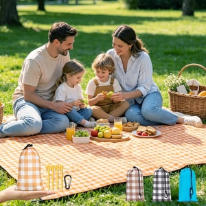 image:imageFammart Beach Blanket Sandproof Waterproof Extra Large Beach Mat with Stakes amp Corner Pockets Oversized amp Compact Sand Free Quick Drying Beach Essentials for Vacation Cruise Picnic amp Camping57x79 Inch 14p  Checkered  Yellow PolyesterPicnic